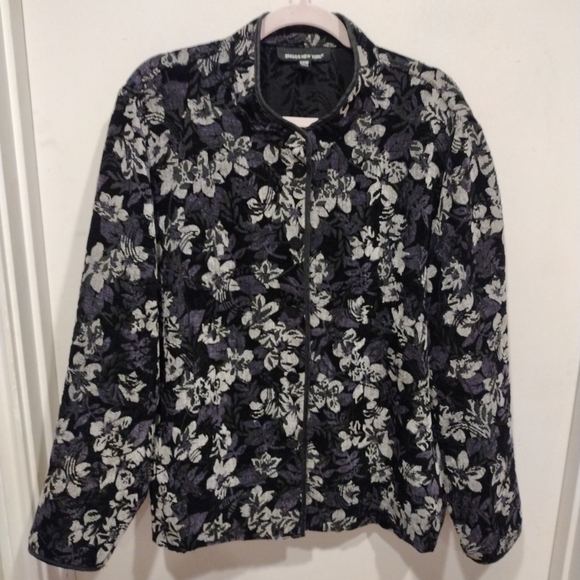 Briggs NY Women's Black & Gray Floral Tapestry High Neck Jacket Blazer Sz 20W - Picture 1 of 7